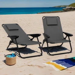 IDMarket Chaises de plage pliantes gris anthracite avec dossier inclinable* Fauteuils De Jardin|Salons De Jardin