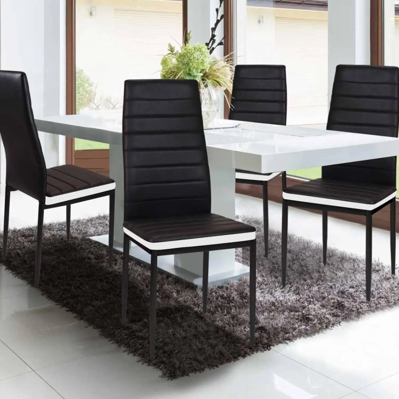 IDMarket Chaises de salle à manger noires avec bandeau blanc* Collection Contemporaine|Salle À Manger Complète