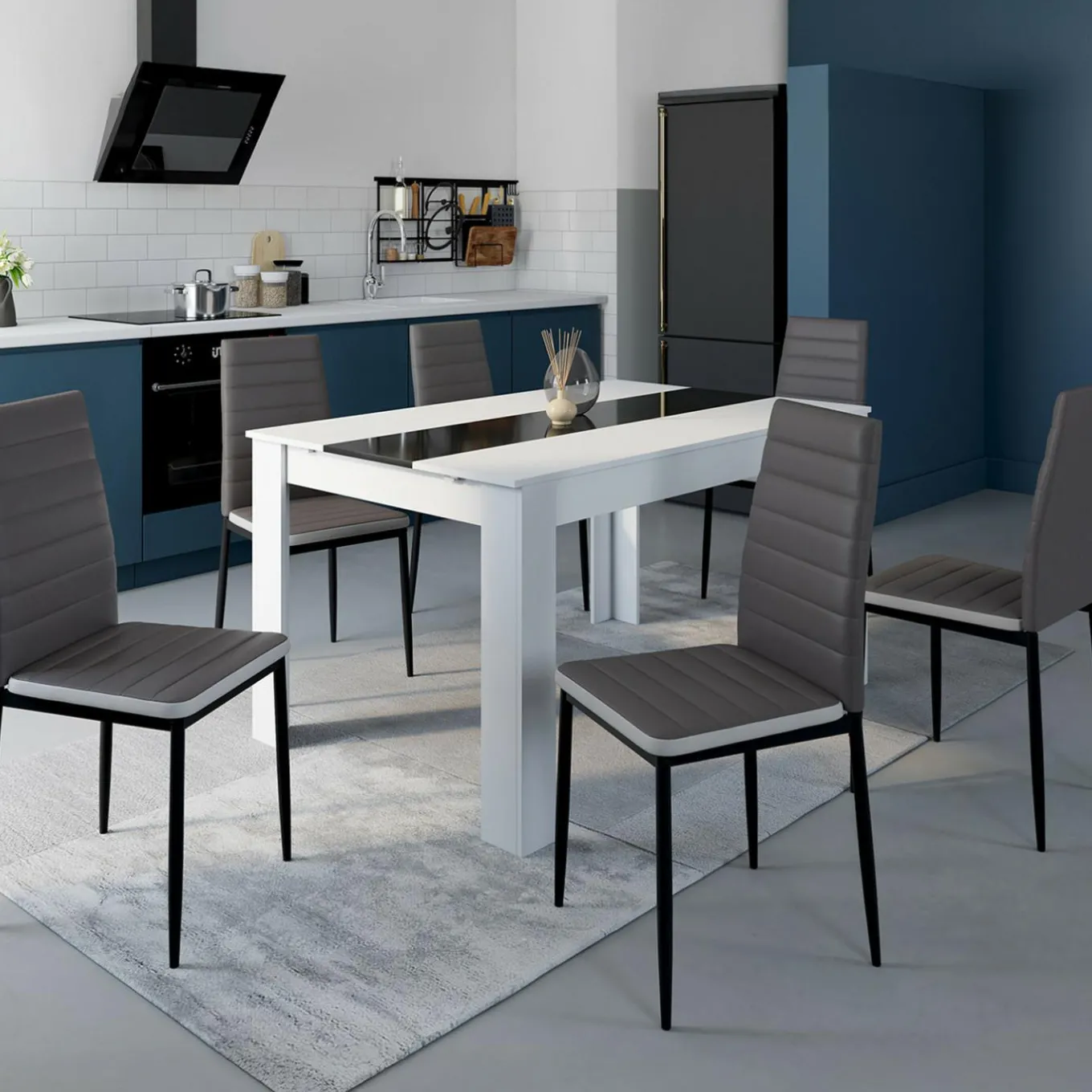 IDMarket Chaises de salle à manger grises et blanches ROMANE* Collection Contemporaine|Salle À Manger Complète