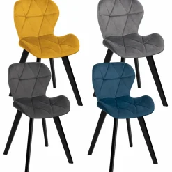 IDMarket Chaises en velours matelassée bleu, gris foncé, gris clair et jaune* Chaises|Tables Et Chaises