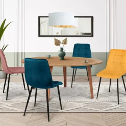 IDMarket Chaises en velours mix color (bleu, jaune et rose) : lot de 4* Collection Vintage|Chaises