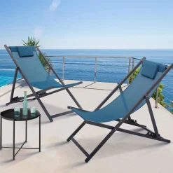 IDMarket Chaises longues bleu canard pliables* Fauteuils De Jardin