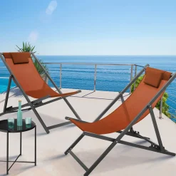 IDMarket Chaises longues terracotta pliables* Fauteuils De Jardin