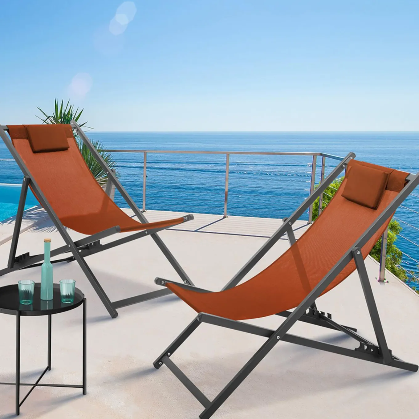 IDMarket Chaises longues terracotta pliables* Fauteuils De Jardin