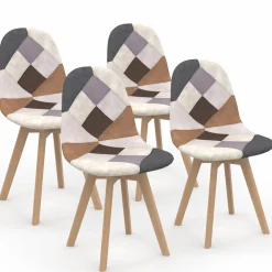 IDMarket Chaises motifs patchworks marron scandinaves : lot de 4* Collection Scandinave|Chaises