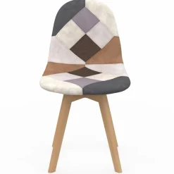 IDMarket Chaises motifs patchworks marron scandinaves : lot de 4* Collection Scandinave|Chaises