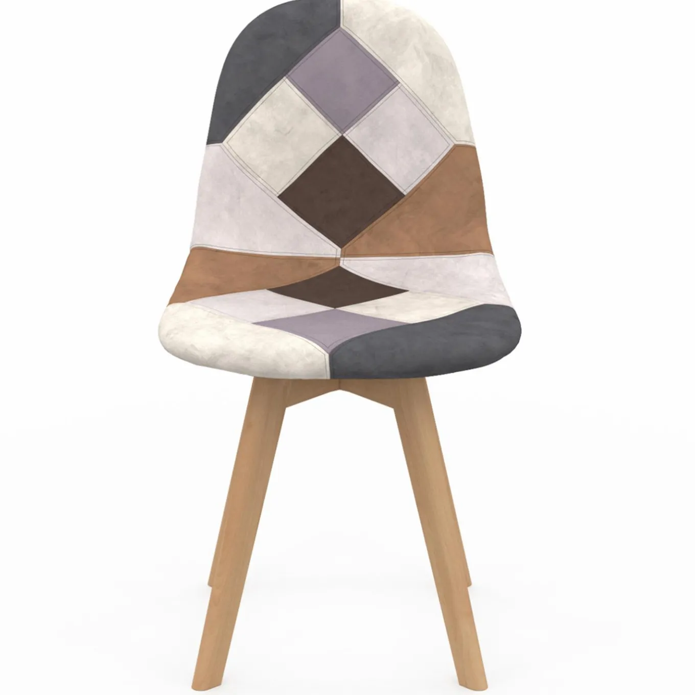 IDMarket Chaises motifs patchworks marron scandinaves : lot de 4* Collection Scandinave|Chaises
