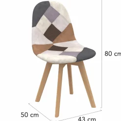 IDMarket Chaises motifs patchworks marron scandinaves : lot de 4* Collection Scandinave|Chaises