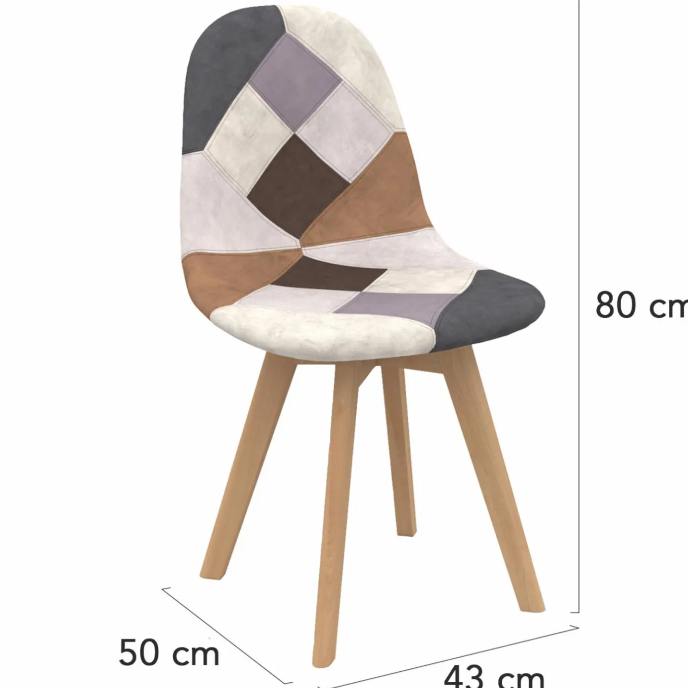 IDMarket Chaises motifs patchworks marron scandinaves : lot de 4* Collection Scandinave|Chaises