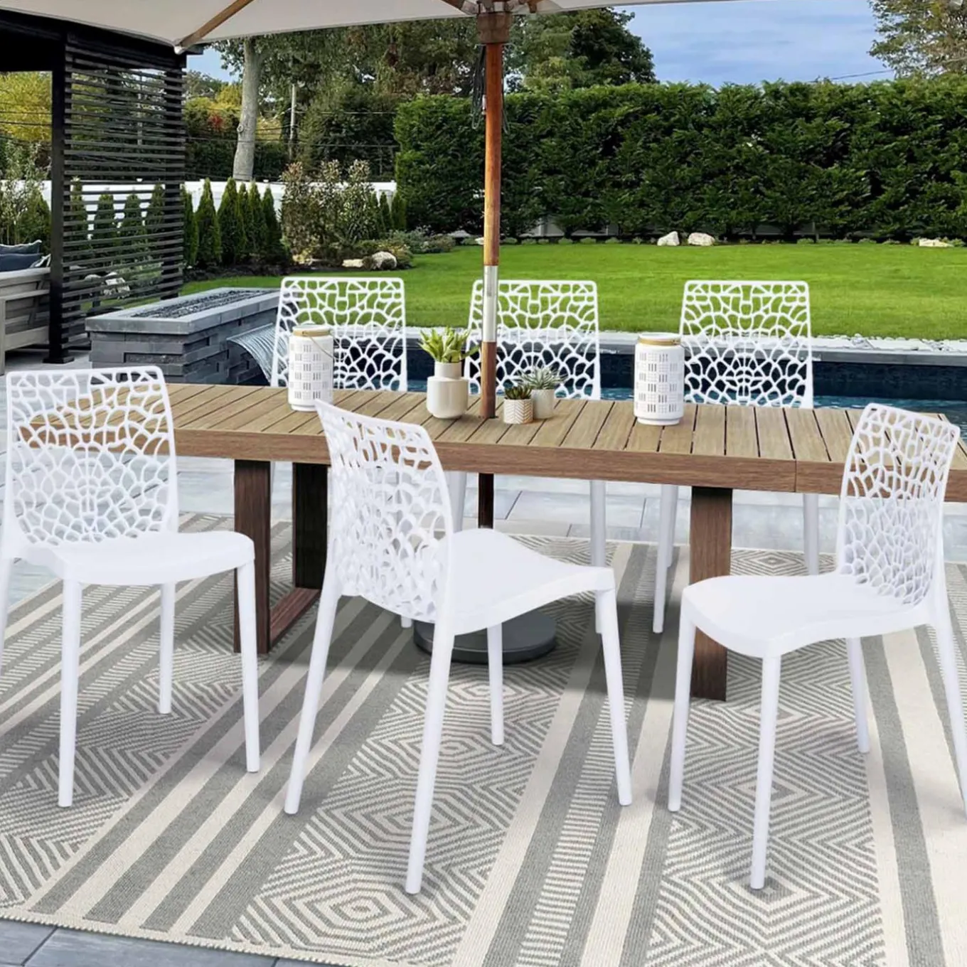 IDMarket Chaises nid d'abeille blanc : lot de 6* Chaises|Salons De Jardin