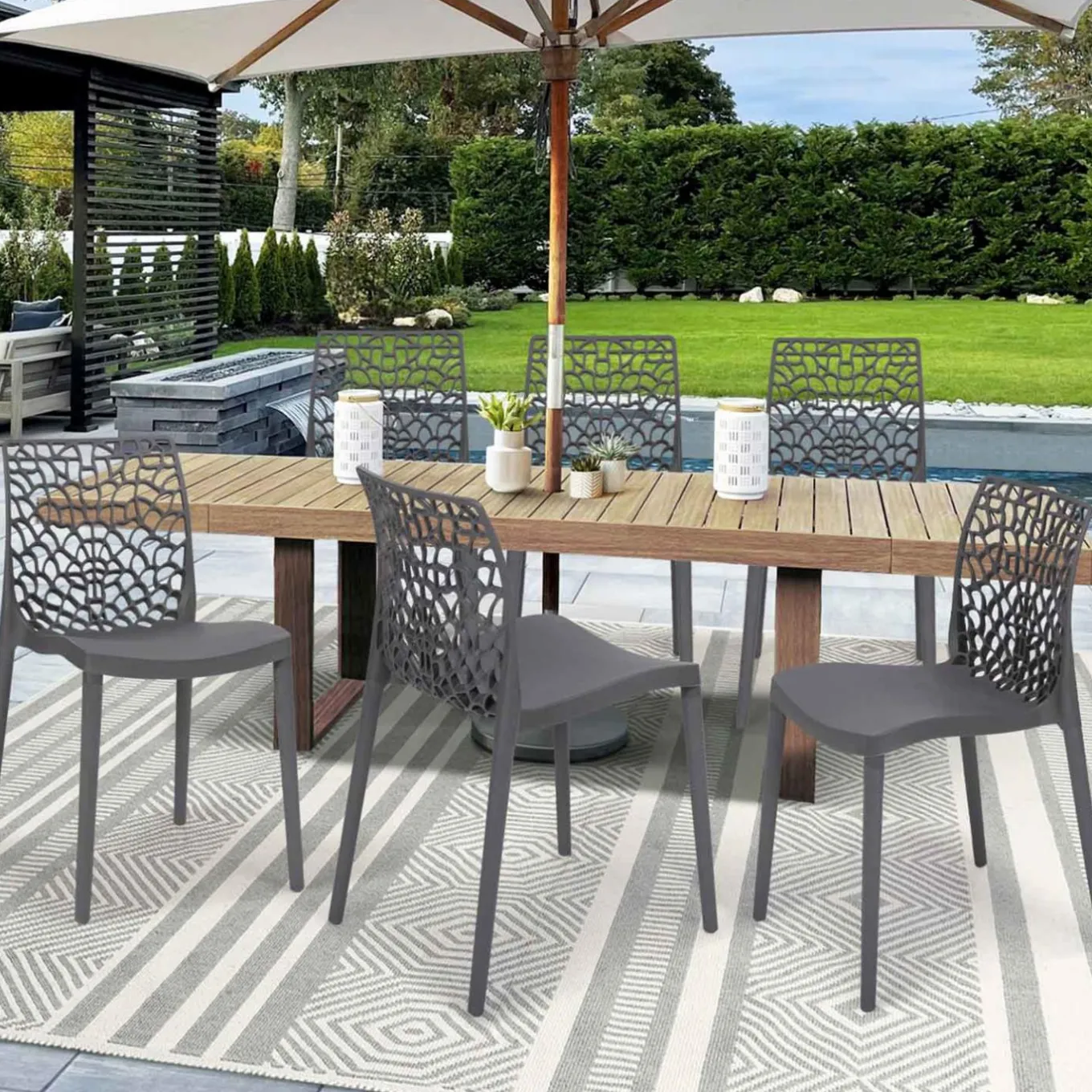 IDMarket Chaises nid d'abeille gris anthracite : lot de 6* Chaises|Salons De Jardin