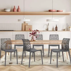 IDMarket Chaises nid d'abeille gris anthracite : lot de 6* Chaises|Salons De Jardin