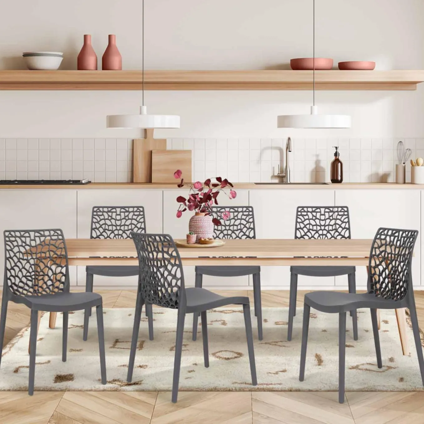 IDMarket Chaises nid d'abeille gris anthracite : lot de 6* Chaises|Salons De Jardin