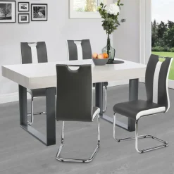 IDMarket Chaises pieds métal chromé blanches et grises* Collection Contemporaine|Salle À Manger Complète