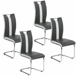 IDMarket Chaises pieds métal chromé blanches et grises* Collection Contemporaine|Salle À Manger Complète