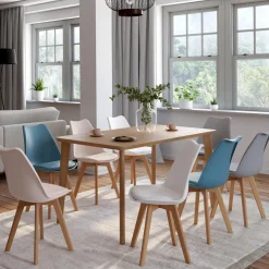 IDMarket Chaises scandinaves 4 couleurs : pastel rose x2, blanc x2, gris clair x2 et bleu x2* Collection Scandinave|Salle À Manger Complète