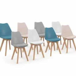 IDMarket Chaises scandinaves 4 couleurs : pastel rose x2, blanc x2, gris clair x2 et bleu x2* Collection Scandinave|Salle À Manger Complète