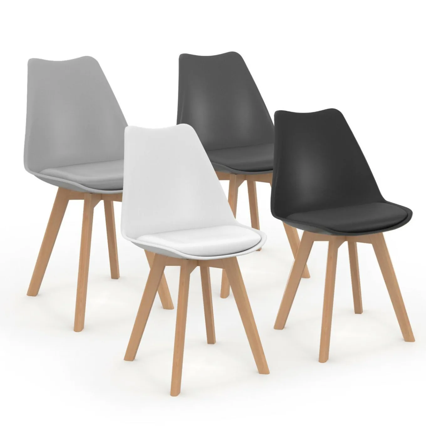 IDMarket Chaises scandinaves 4 couleurs : gris foncé, gris clair, noir et blanc* Collection Scandinave|Salle À Manger Complète