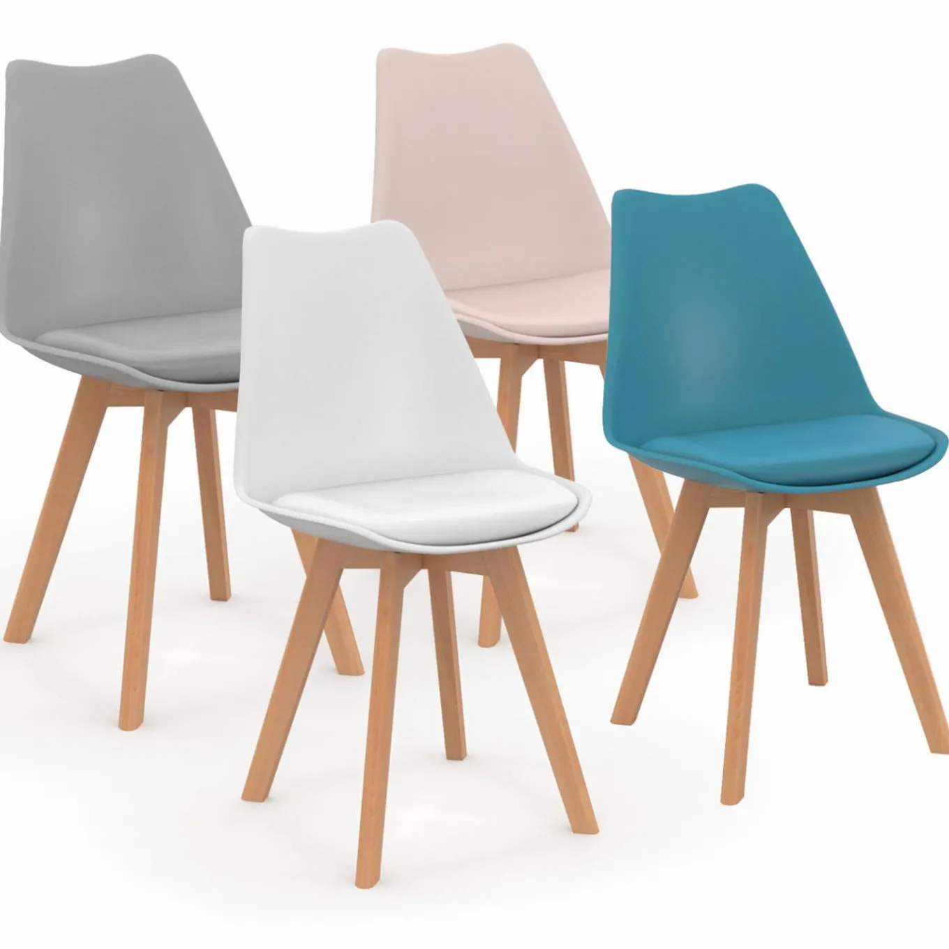 IDMarket Chaises scandinaves 4 couleurs : pastel rose, blanc, gris clair et bleu* Collection Scandinave|Salle À Manger Complète