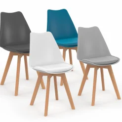 IDMarket Chaises scandinaves 4 couleurs : gris foncé, gris clair, blanc et bleu* Collection Scandinave|Salle À Manger Complète