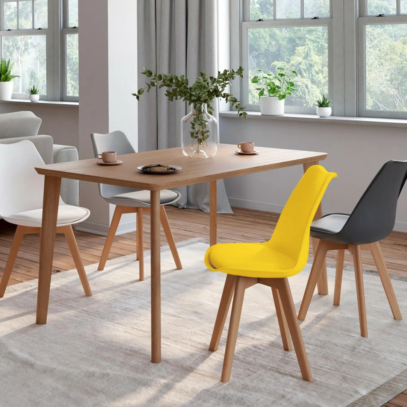 IDMarket Chaises scandinaves 4 couleurs : gris foncé, gris clair, blanc et jaune* Collection Scandinave|Salle À Manger Complète