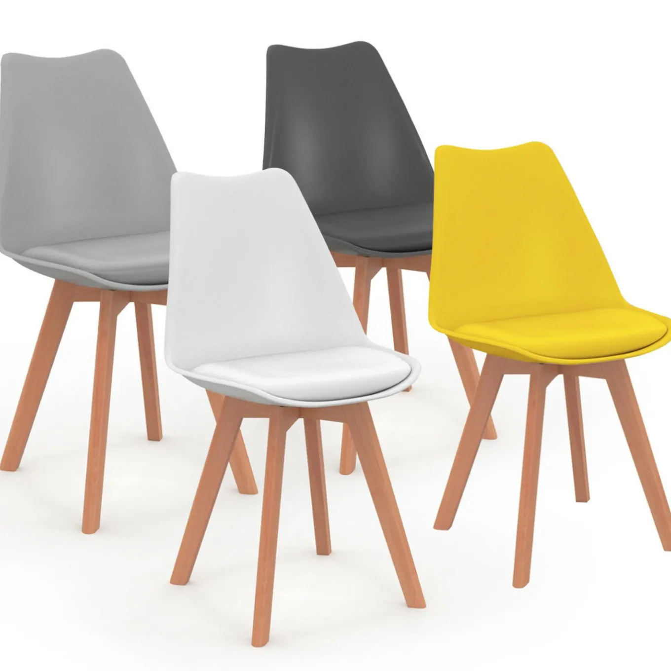 IDMarket Chaises scandinaves 4 couleurs : gris foncé, gris clair, blanc et jaune* Collection Scandinave|Salle À Manger Complète
