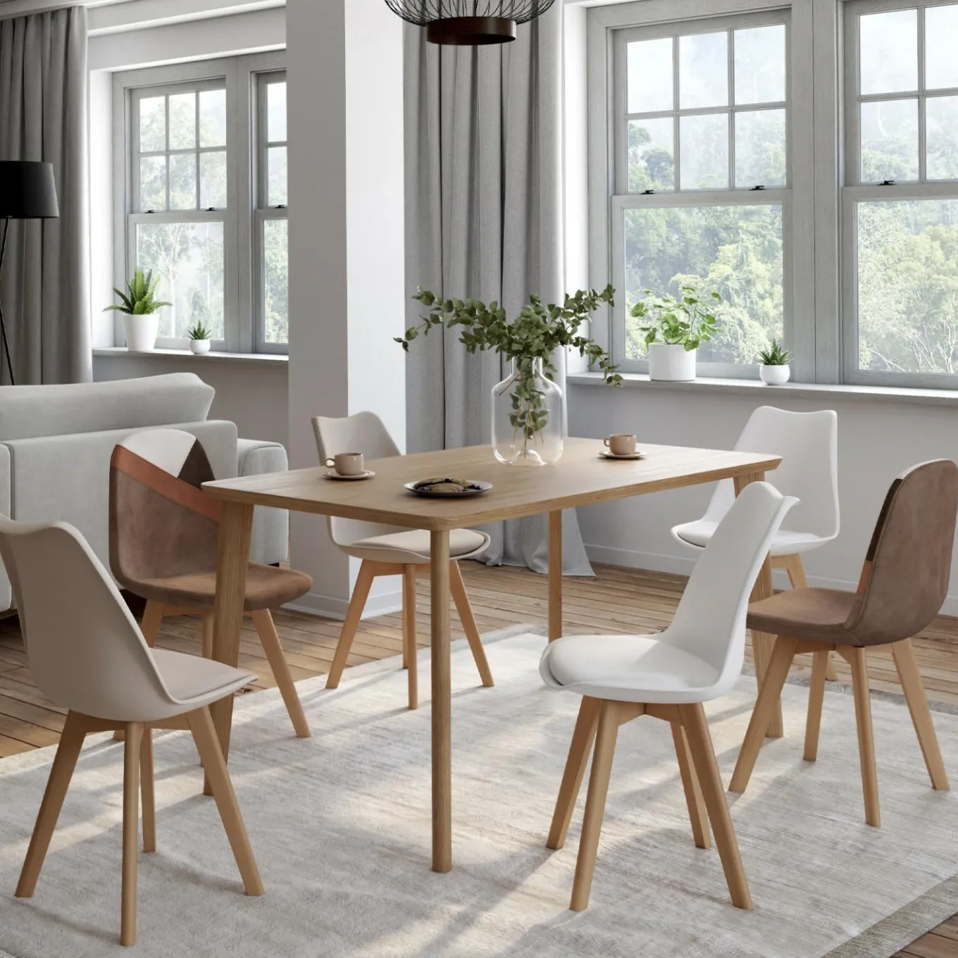 IDMarket Chaises scandinaves beige, blanc et marron velours patchworks mix color* Collection Scandinave|Tables Et Chaises