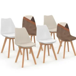IDMarket Chaises scandinaves beige, blanc et marron velours patchworks mix color* Collection Scandinave|Tables Et Chaises
