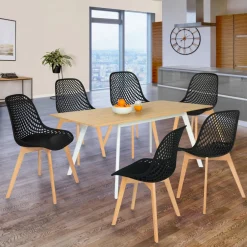 IDMarket Chaises scandinaves noires x6 avec dossier ajouré* Collection Scandinave|Salle À Manger Complète