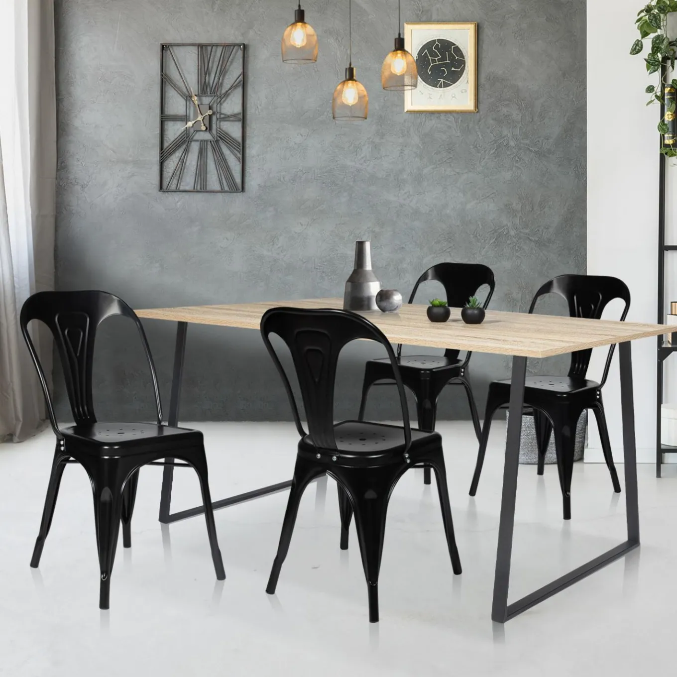 IDMarket Chaises style industriel noir mat* Collection Métal|Collection Industrielle