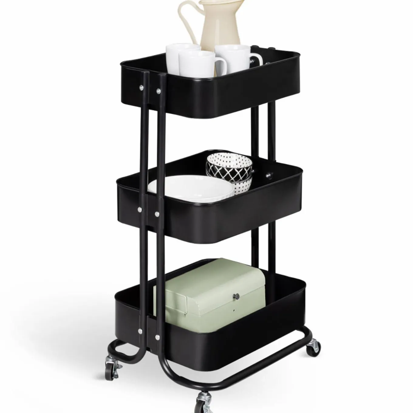 IDMarket Chariot desserte à roulettes en acier noir* Meubles Salle De Bain|Dessertes Et Éléments De Cuisine