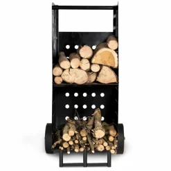 IDMarket Chariot porte bûches vertical noir* Accessoires Cheminée|Collection Métal