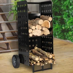 IDMarket Chariot porte bûches vertical noir* Accessoires Cheminée|Collection Métal