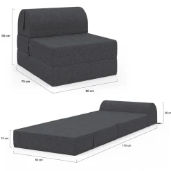 IDMarket Chauffeuse convertible 1 place en tissu gris anthracite* Fauteuils