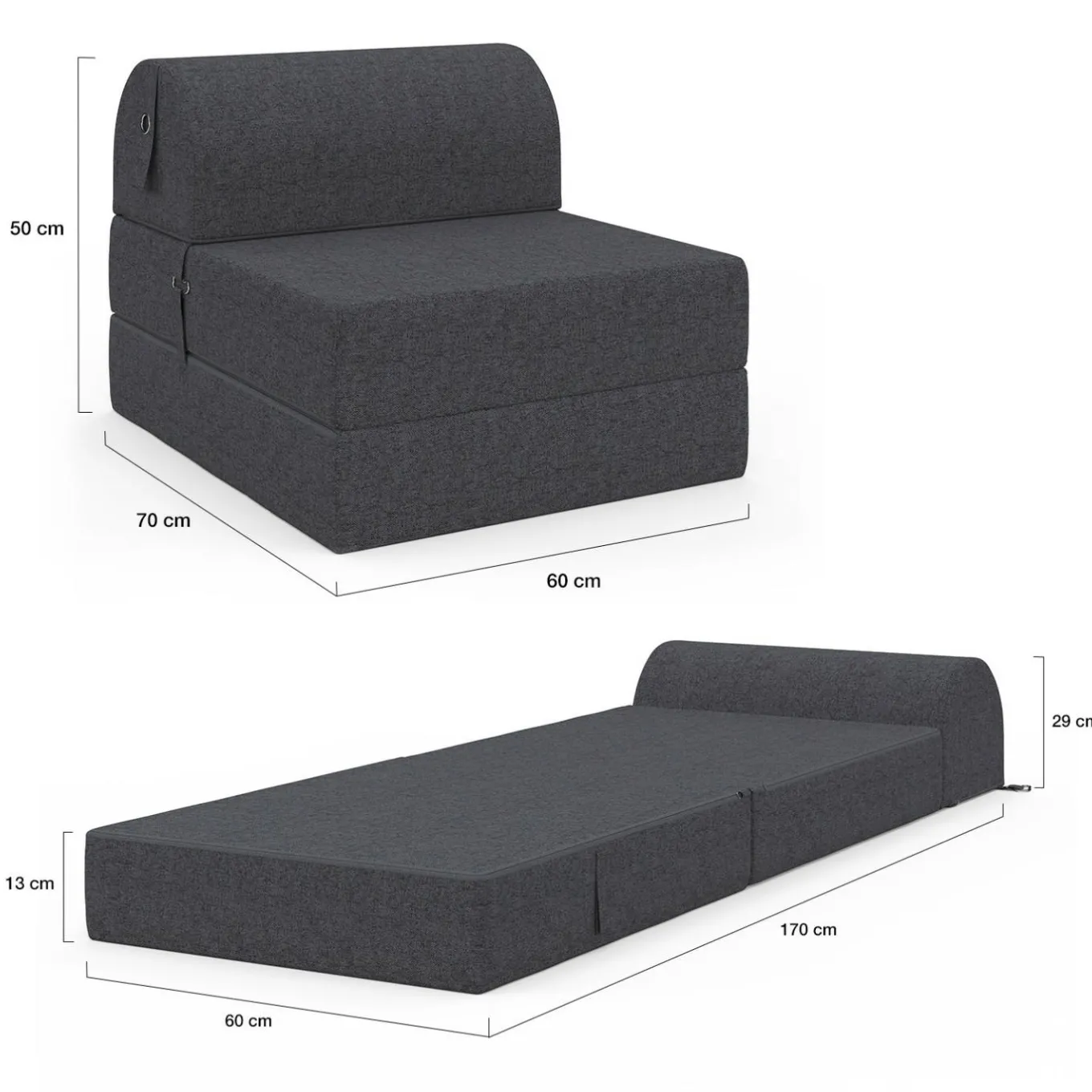 IDMarket Chauffeuse convertible 1 place en tissu gris anthracite* Fauteuils