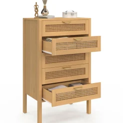 IDMarket Chiffonier commode semainier cannage bois 5 tiroirs 60 cm* Meubles En Bois|Collection Cannage