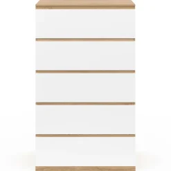 IDMarket Chiffonier commode semainier bois façon hêtre et blanc 60 cm 5 tiroirs* Collection Design|Collection Moderne