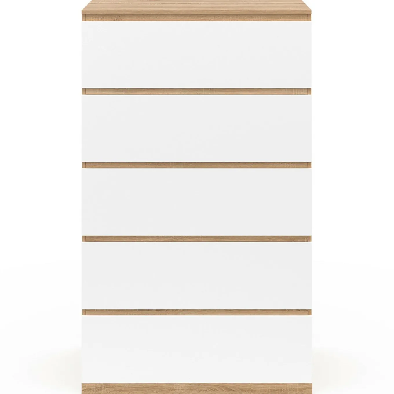 IDMarket Chiffonier commode semainier bois façon hêtre et blanc 60 cm 5 tiroirs* Collection Design|Collection Moderne