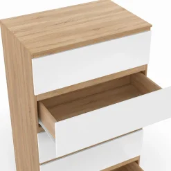 IDMarket Chiffonier commode semainier bois façon hêtre et blanc 60 cm 5 tiroirs* Collection Design|Collection Moderne