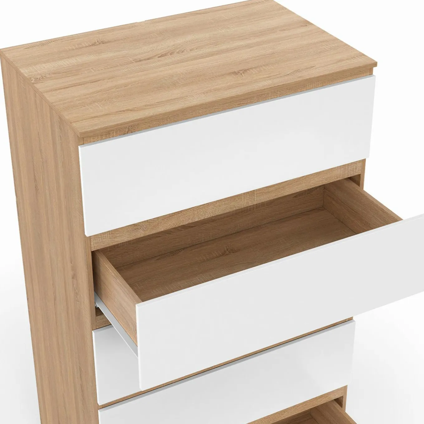 IDMarket Chiffonier commode semainier bois façon hêtre et blanc 60 cm 5 tiroirs* Collection Design|Collection Moderne