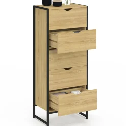 IDMarket Chiffonnier 5 tiroirs 45 cm commode semainier design industriel* Meubles Tiroirs|Meubles En Bois