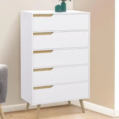 IDMarket Chiffonnier 5 tiroirs bois et blanc style scandinave* Meubles Blancs|Collection Scandinave