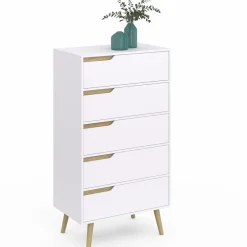 IDMarket Chiffonnier 5 tiroirs bois et blanc style scandinave* Meubles Blancs|Collection Scandinave