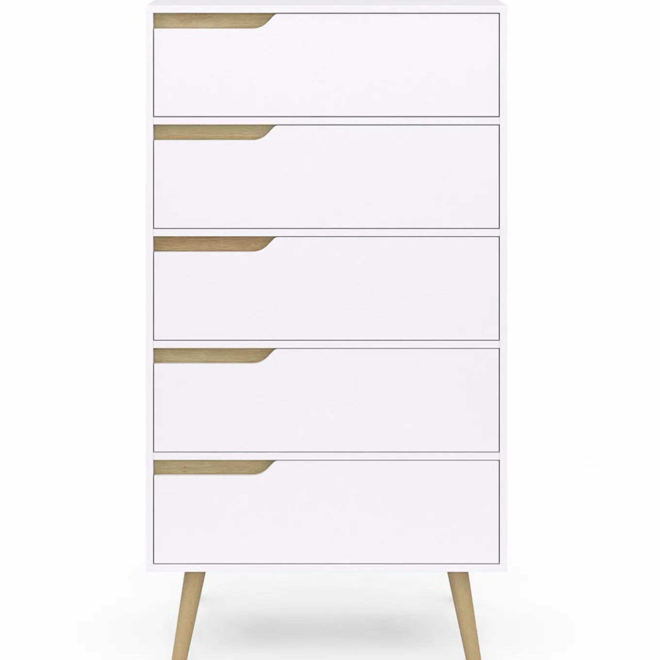 IDMarket Chiffonnier 5 tiroirs bois et blanc style scandinave* Meubles Blancs|Collection Scandinave