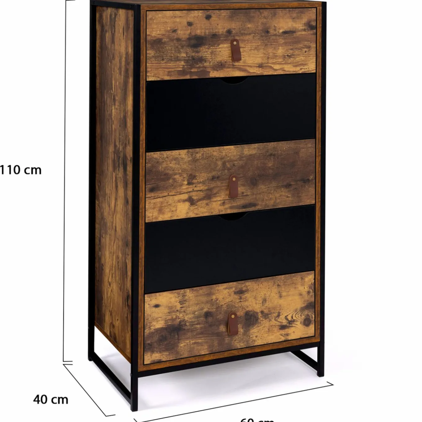 IDMarket Chiffonnier bois et métal avec 5 tiroirs* Meubles Tiroirs|Collection Vintage