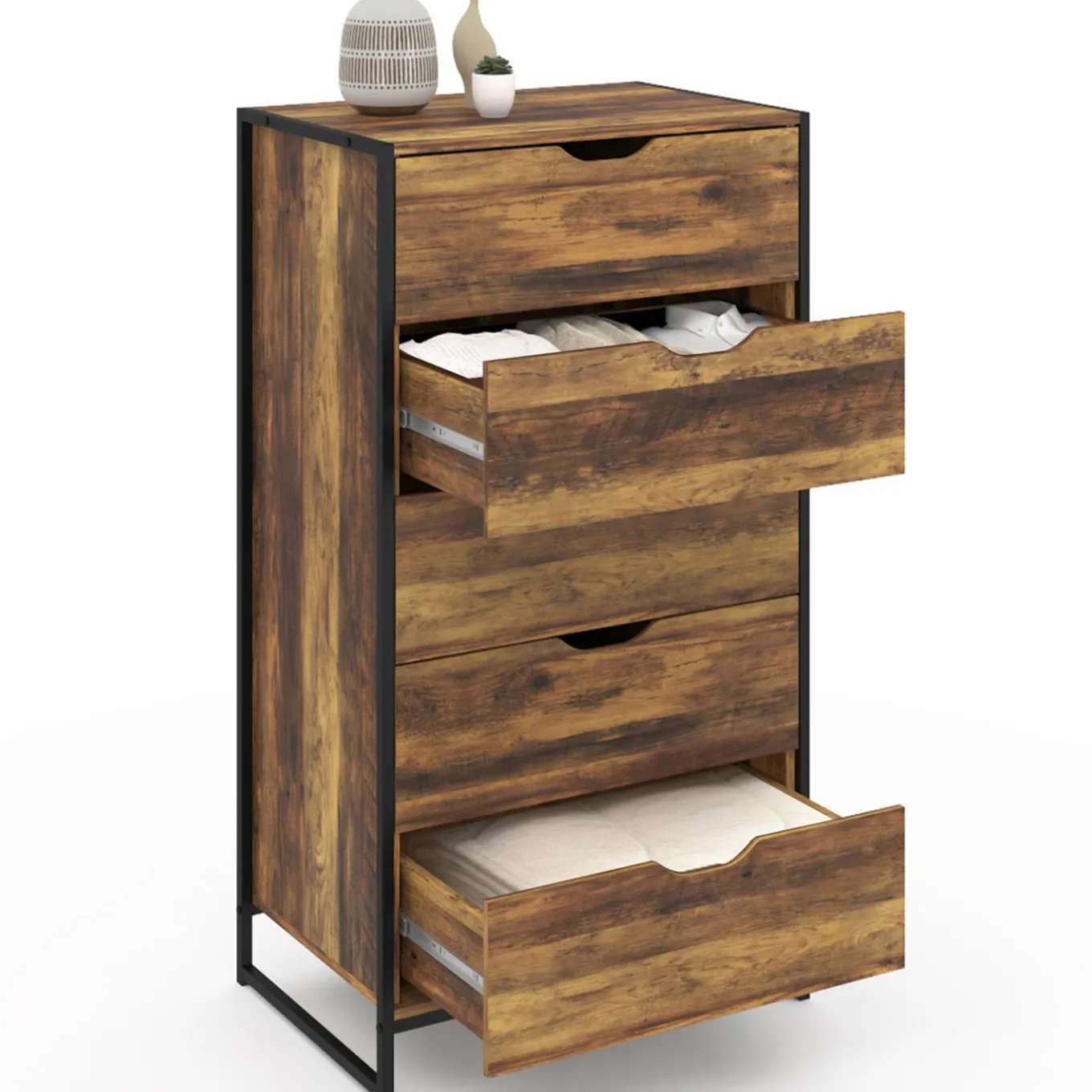 IDMarket Chiffonnier design industriel 5 tiroirs* Meubles Tiroirs|Meubles En Bois
