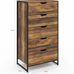 IDMarket Chiffonnier design industriel 5 tiroirs* Meubles Tiroirs|Meubles En Bois