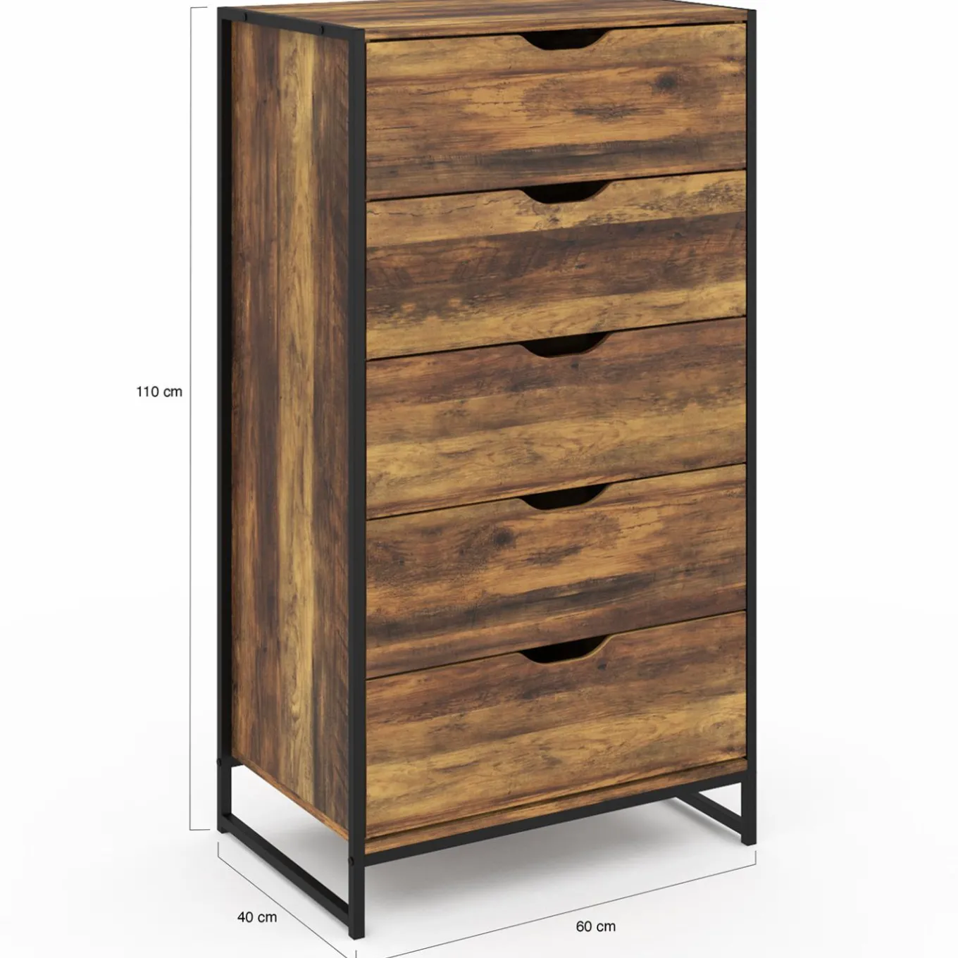 IDMarket Chiffonnier design industriel 5 tiroirs* Meubles Tiroirs|Meubles En Bois