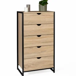 IDMarket Chiffonnier industriel bois et métal 5 tiroirs* Meubles Tiroirs|Meubles En Bois
