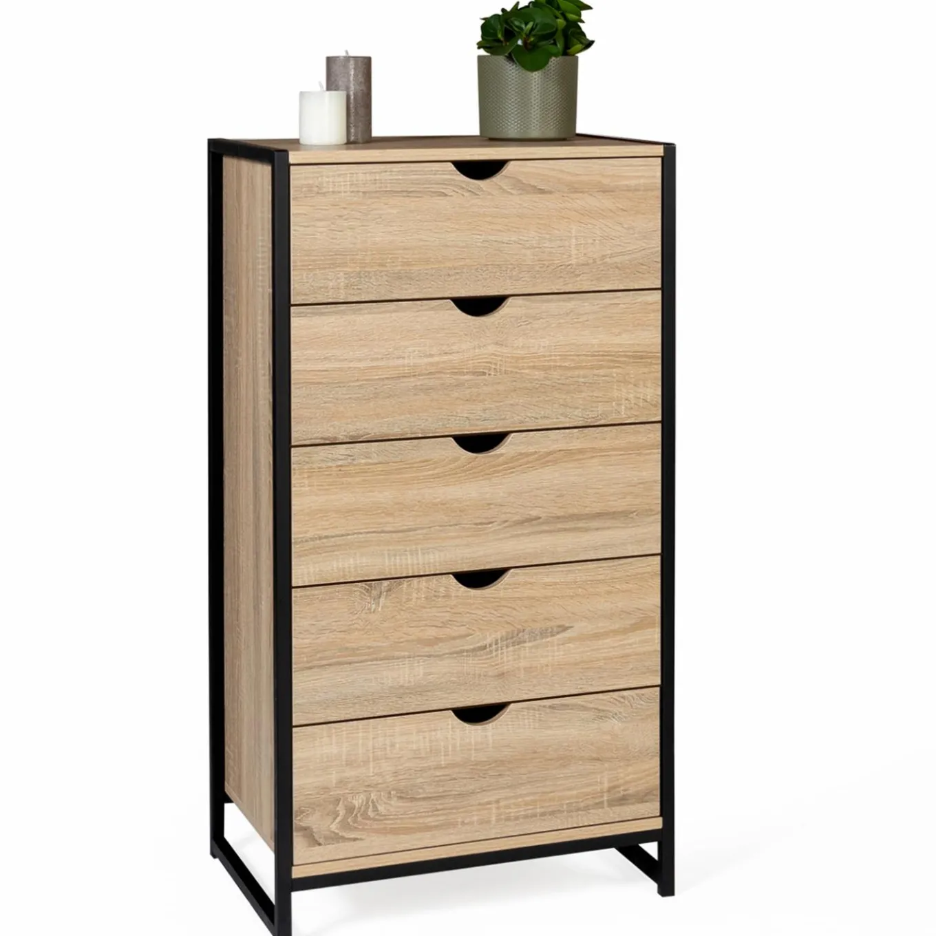 IDMarket Chiffonnier industriel bois et métal 5 tiroirs* Meubles Tiroirs|Meubles En Bois